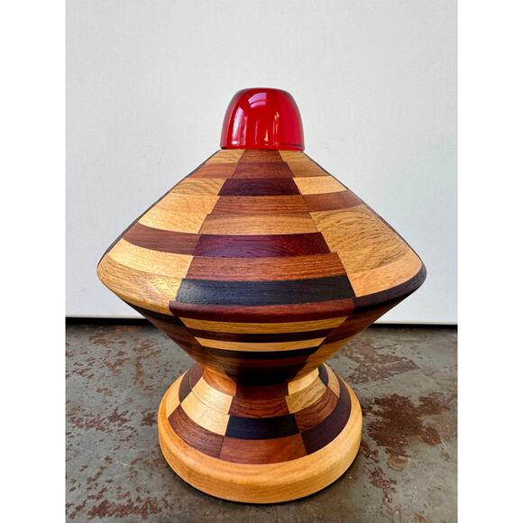Turned Wood Abstract Sculpture with Segmented Construction